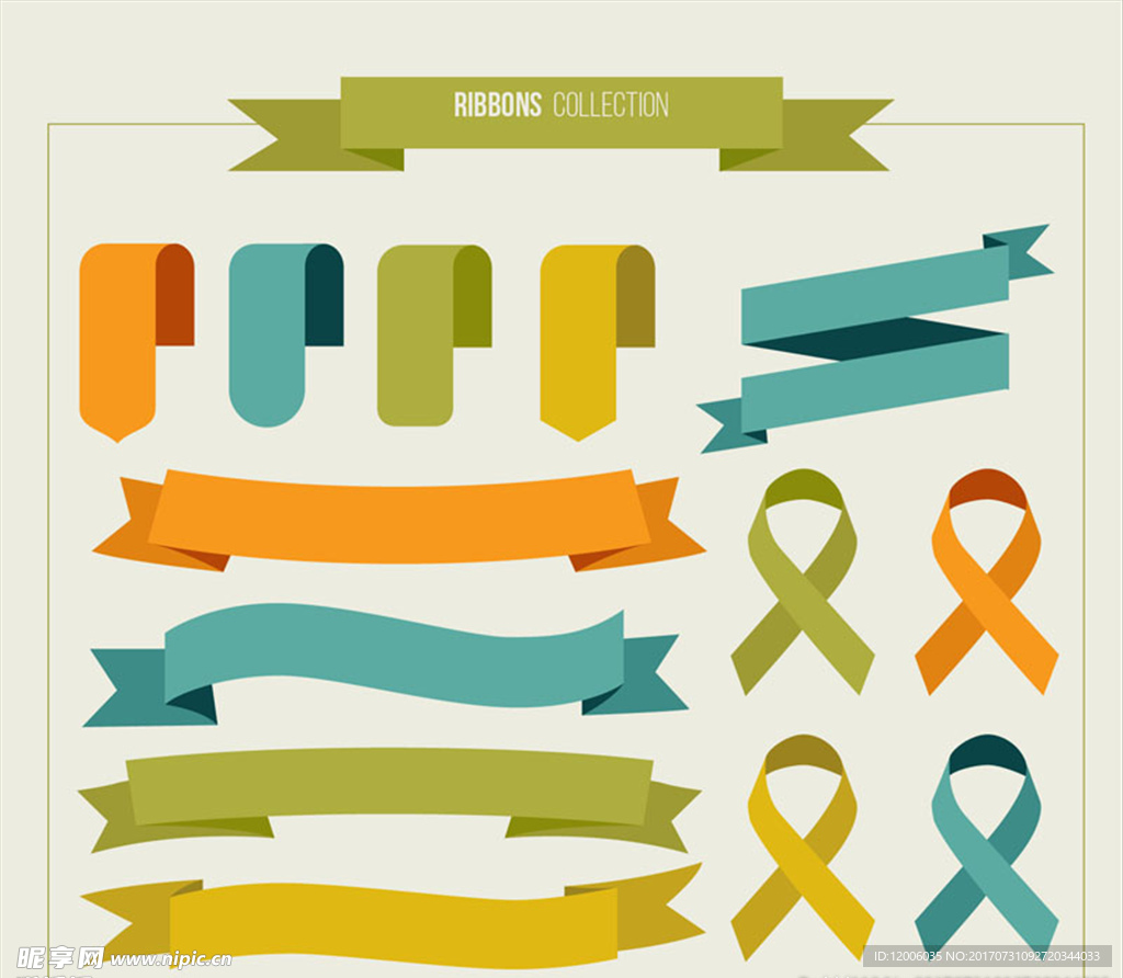 13款扁平化丝带设计矢量素材