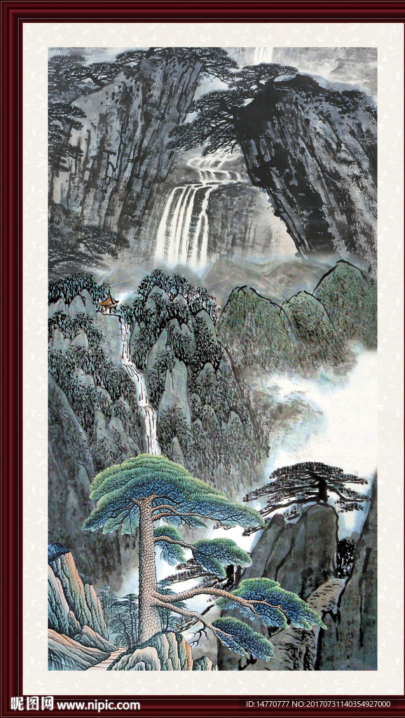 竖幅国画迎客松