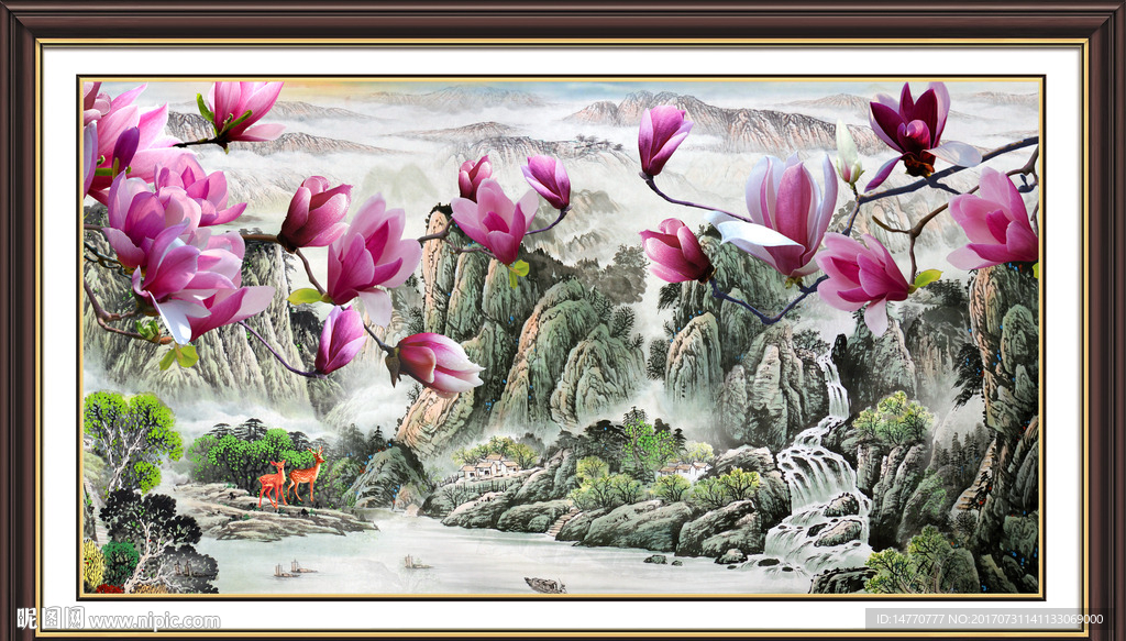 国画山水 玉兰花