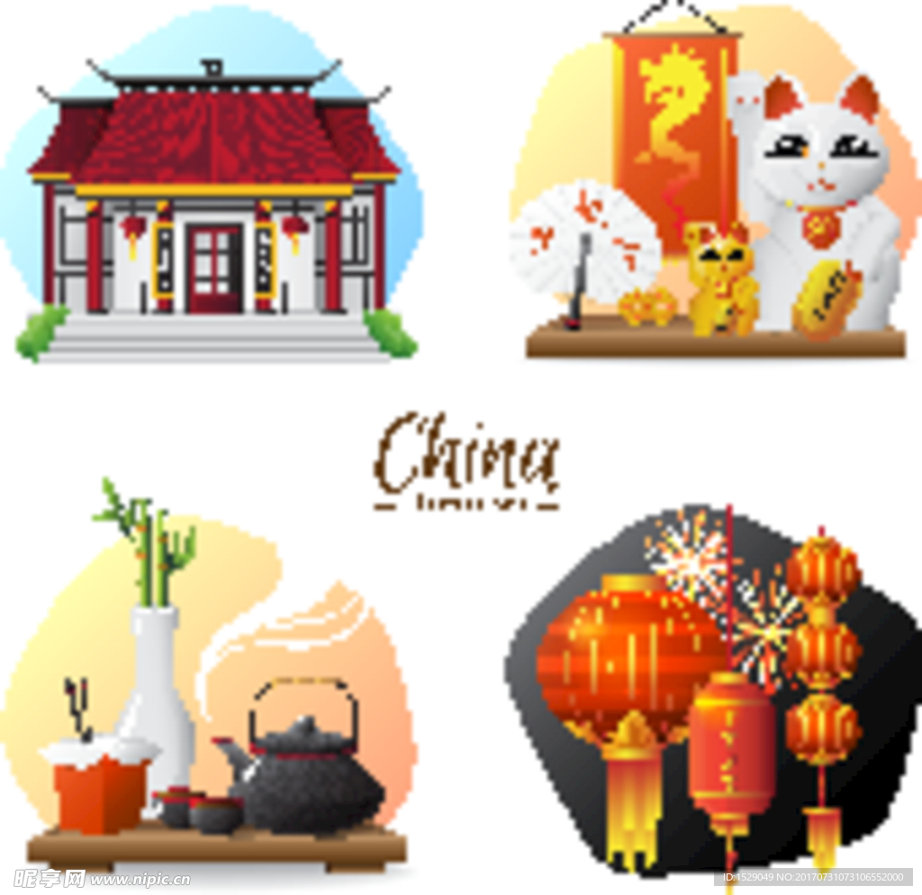 中国旅游与文化设计矢量