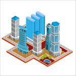 等距立体摩天大楼办公楼住宅