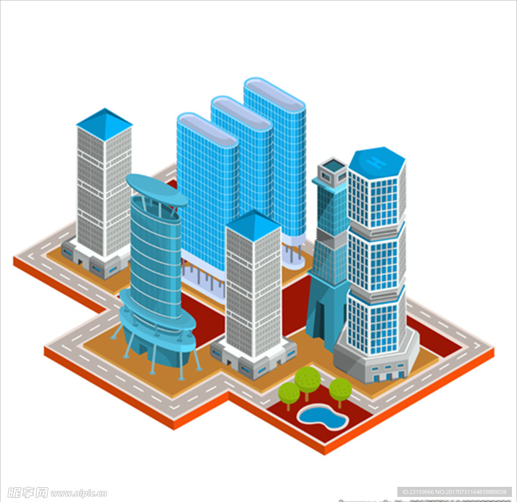 等距立体摩天大楼办公楼住宅