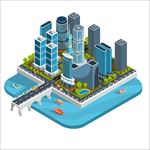等距立体摩天大楼住宅办公楼