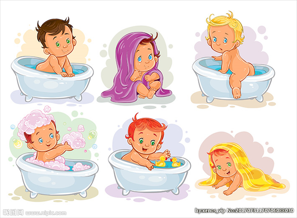 卡通洗澡的孩子