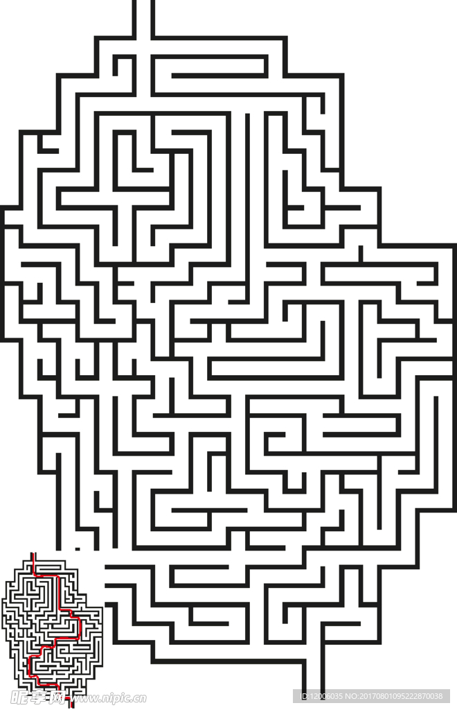 迷宫图案和线路解法图矢量素材