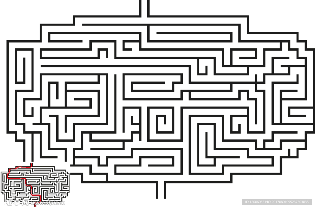 迷宫图案和线路解法图矢量素材