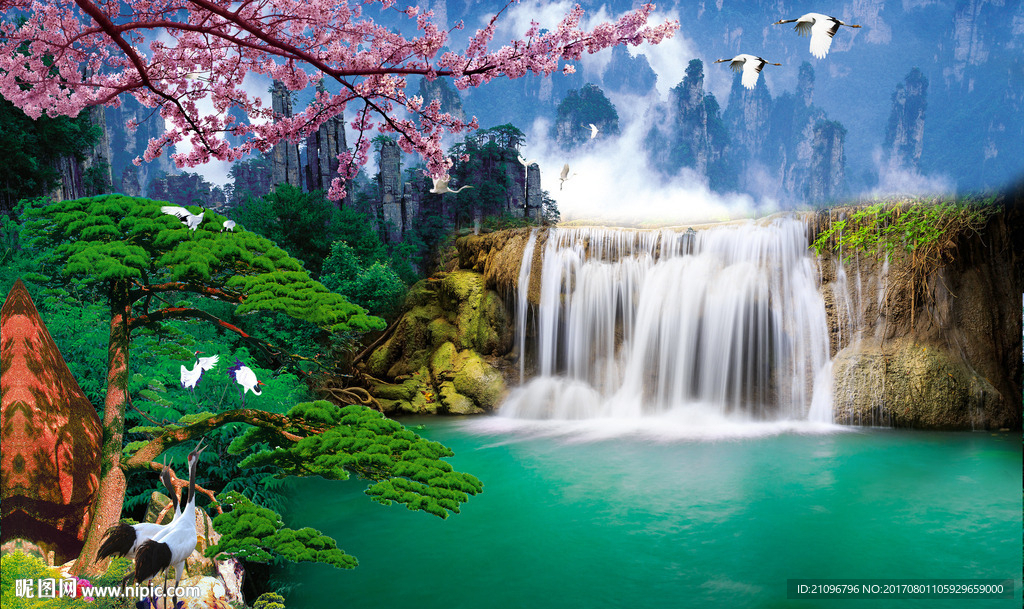 山水风景背景墙