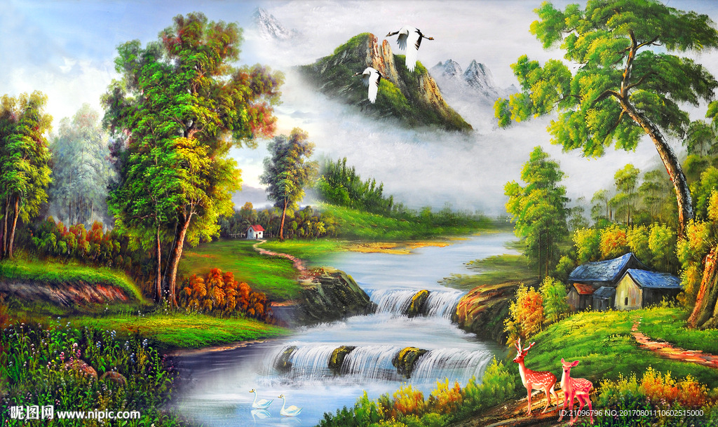 油画风景背景墙
