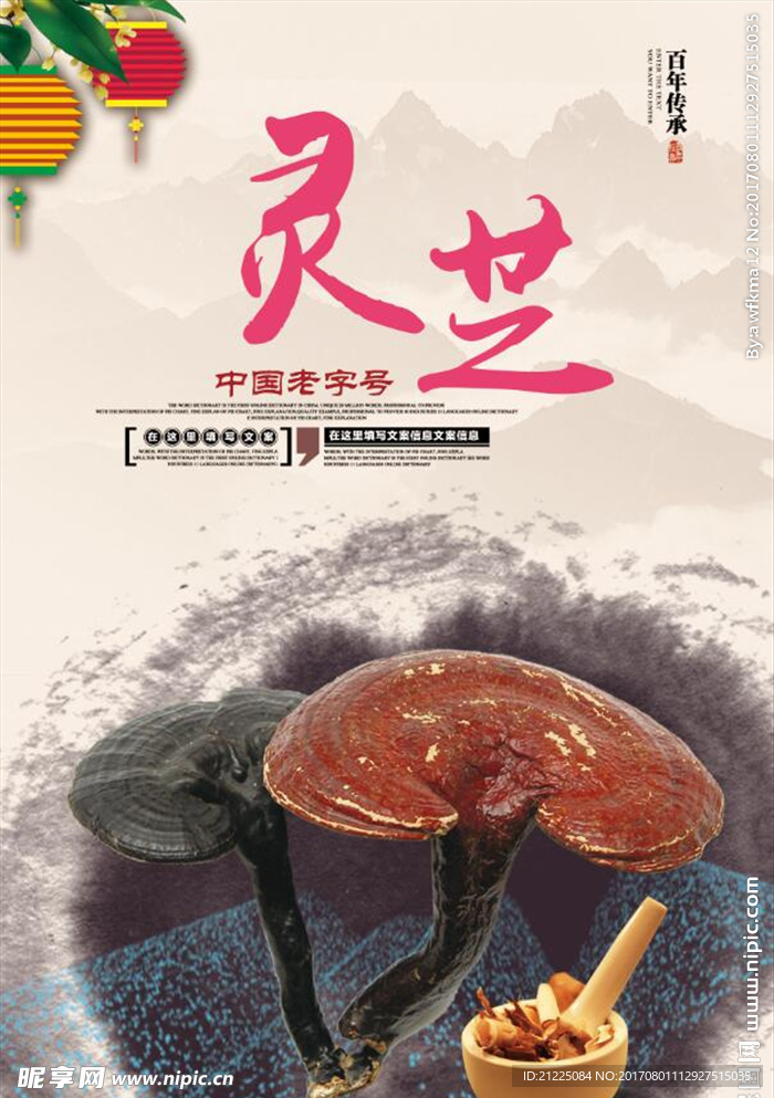中国风灵芝宣传展板海报