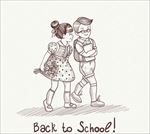 手绘素描上学的孩子草图
