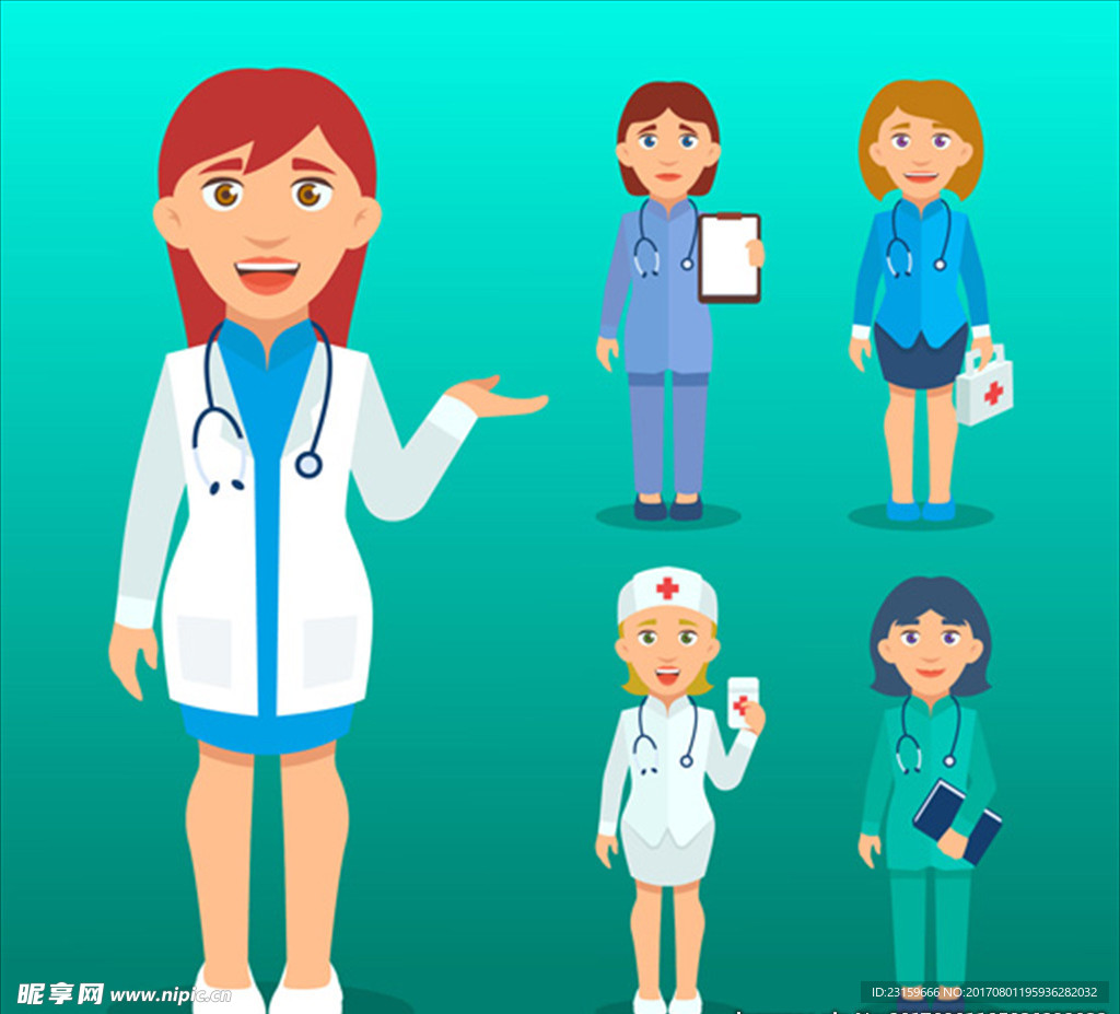 卡通微笑女医生集合