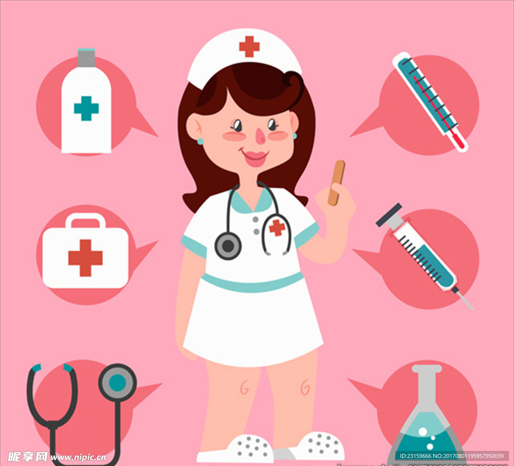 微笑的护士和医疗工具插图