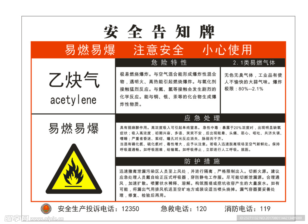 乙炔气安全告知牌