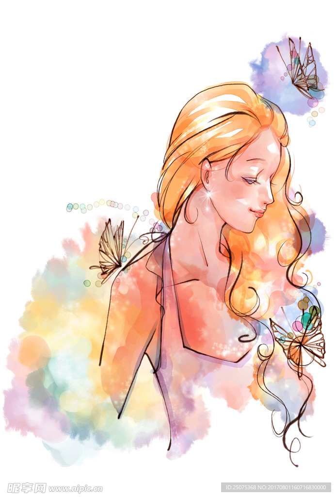 女生青春风格素描油画手绘
