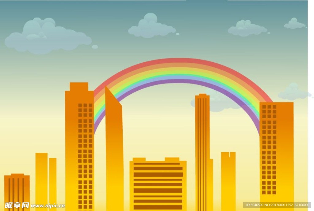 矢量彩虹下的城市素材