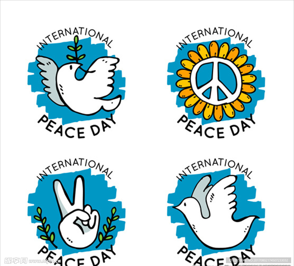 国际和平日手绘标签