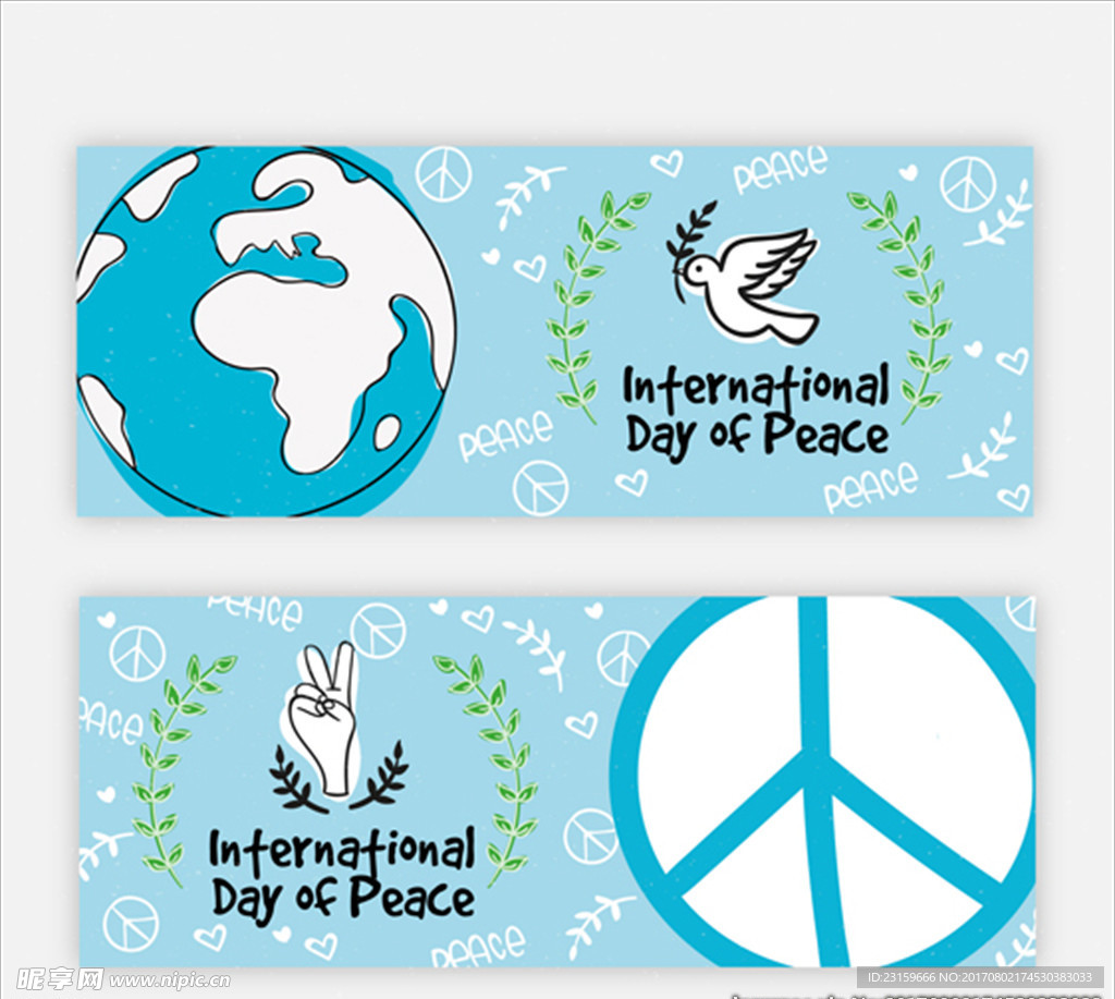 手绘白鸽国际和平日横幅