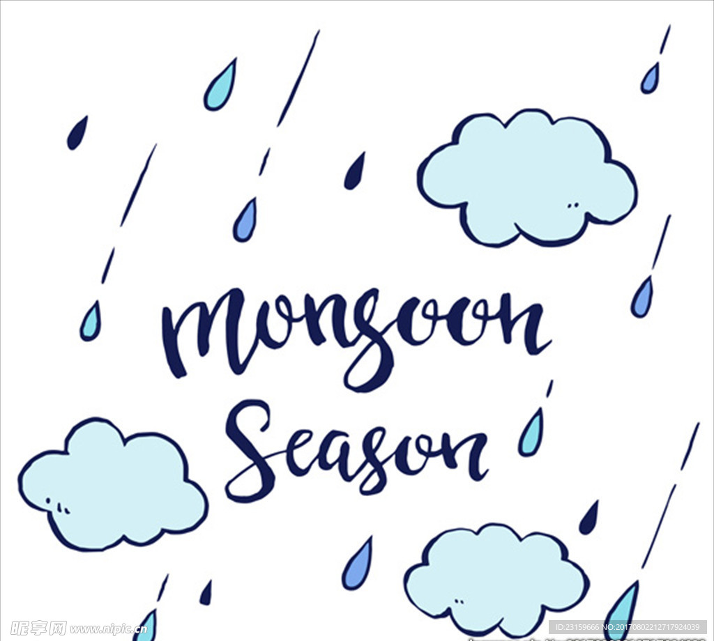 手绘小雨云层季风