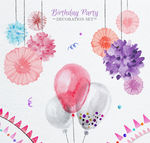 5款清新生日派对装饰物矢量素材