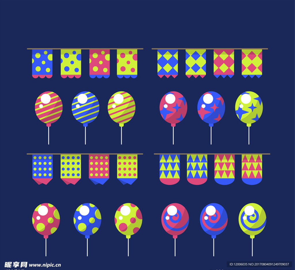 16款彩色拉旗和气球矢量素材