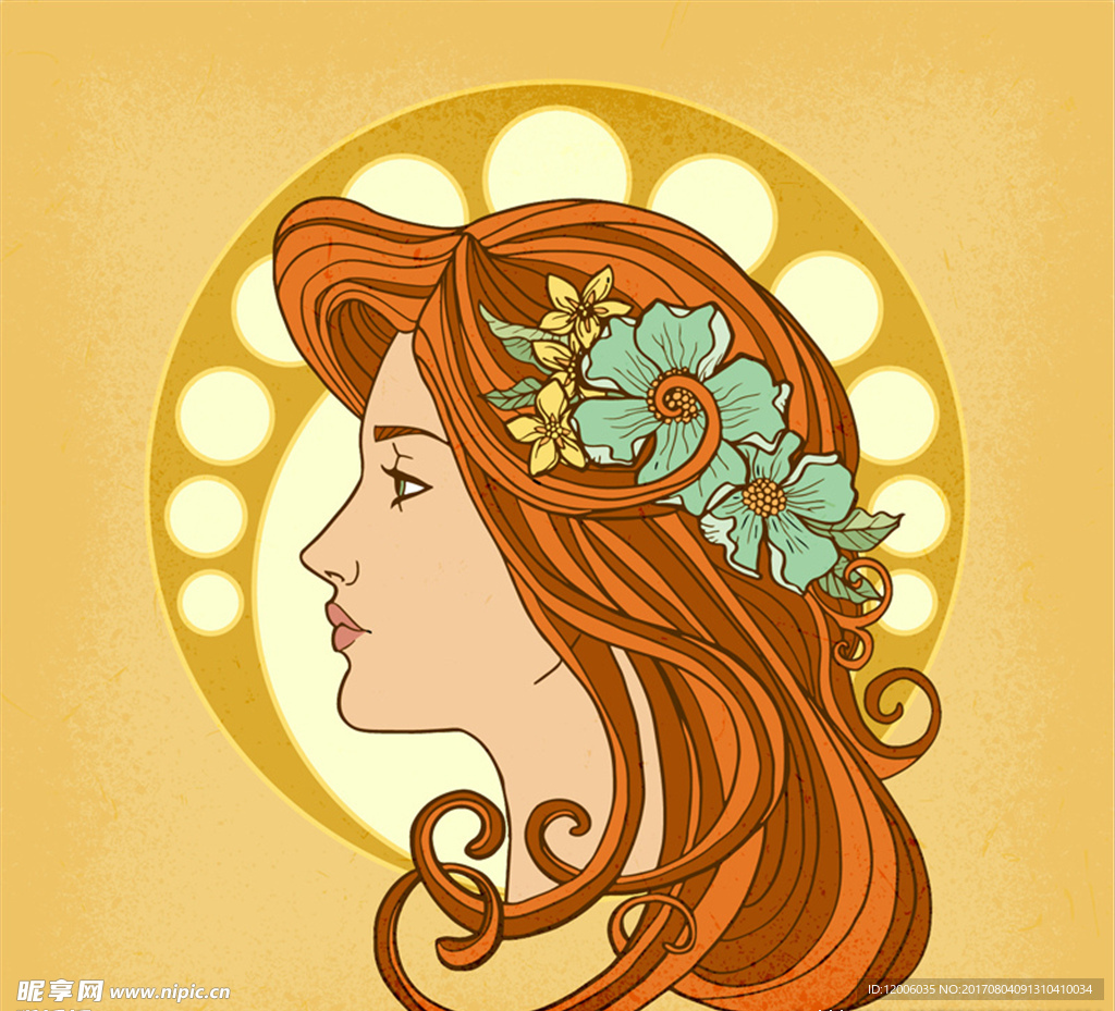 美丽女子侧脸矢量素材