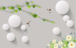 白色菊花圆球白球叶子花藤背景墙