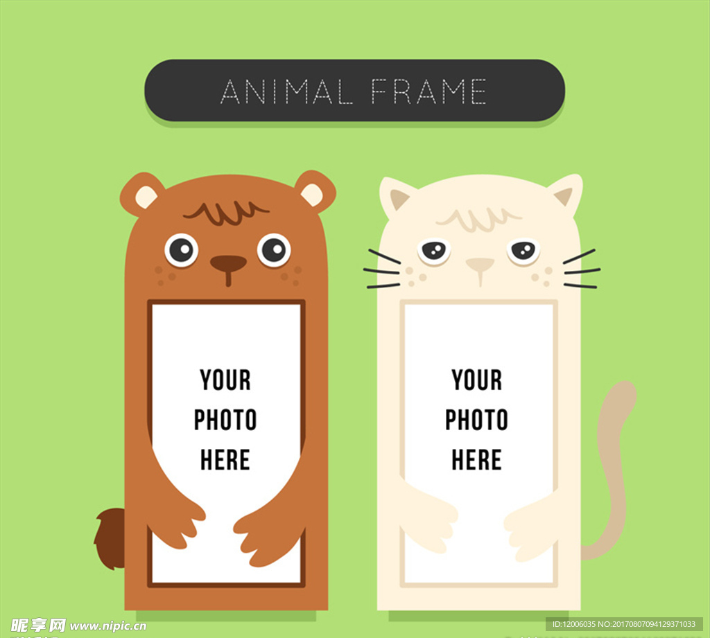 2款可爱动物照片框架矢量素材