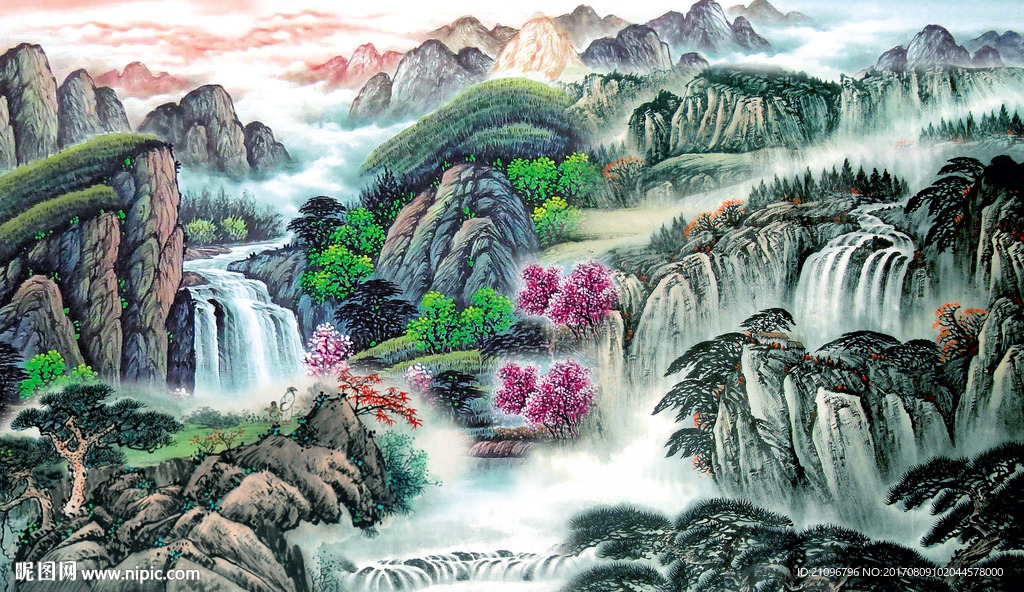 国画山水背景墙