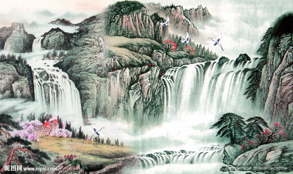 国画山水背景墙