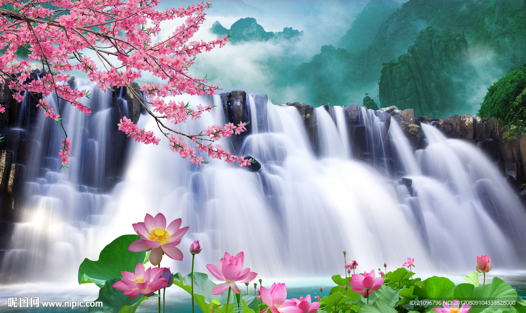 流水风景背景墙
