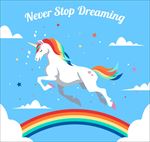 卡通彩虹上的独角兽插图