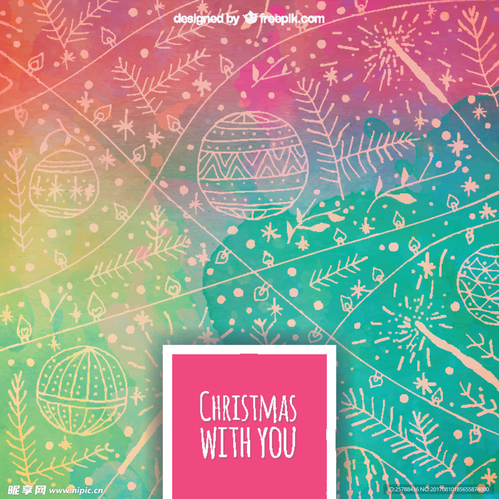 手绘水彩圣诞节背景