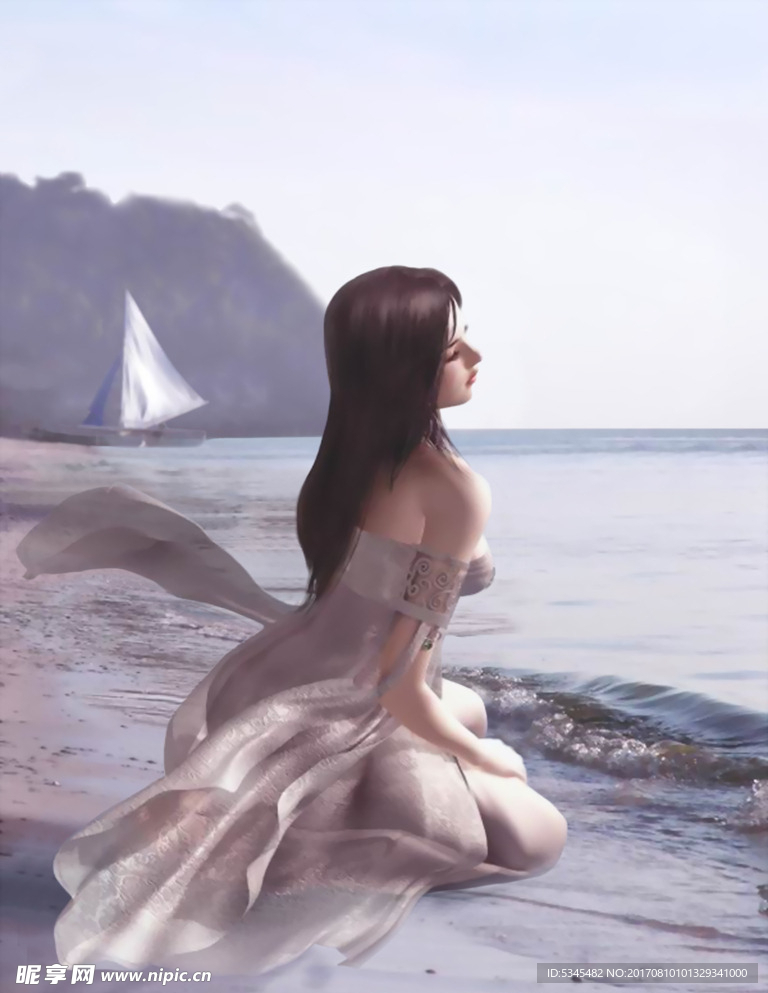 美女跪海