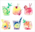手绘水彩美味的鸡尾酒插图