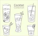 一组手绘鸡尾酒草图