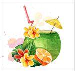 手绘水彩水果鸡尾酒