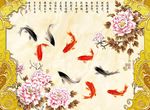 牡丹花鲤鱼电视背景墙