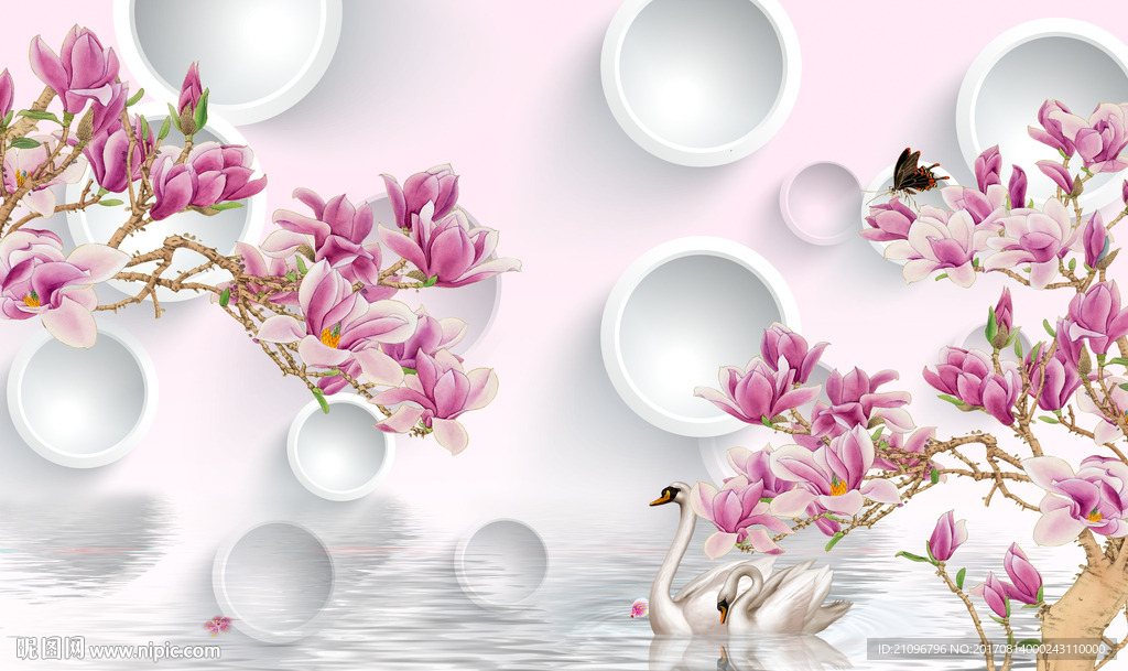 3d背景墙玉兰花