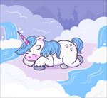 手绘在云中睡觉的独角兽