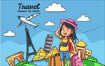 快乐的女孩旅行插图