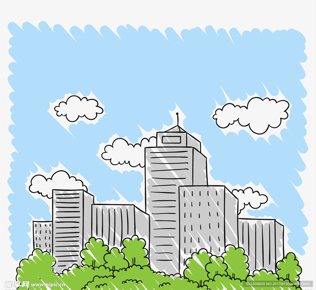 彩绘城市楼群建筑矢量素材