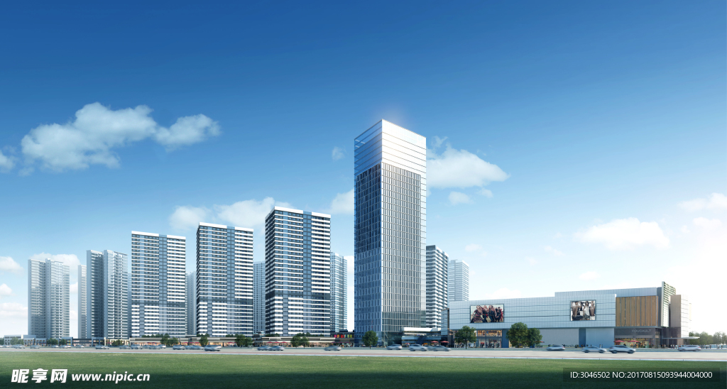蓝天背景建筑设计规划效果图