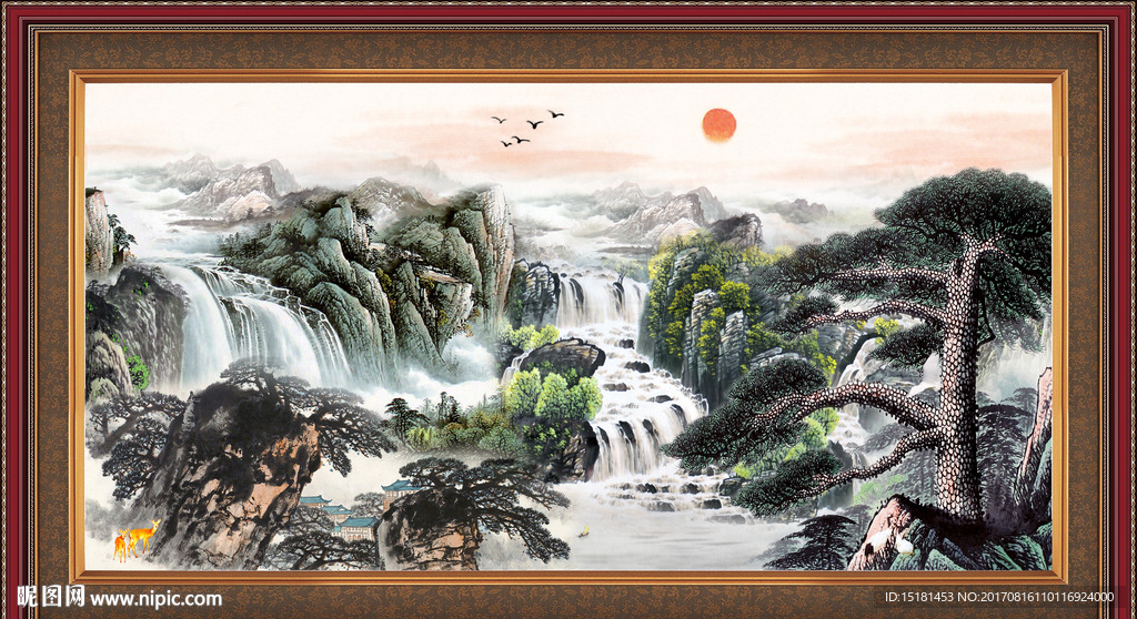 国画山水迎客松