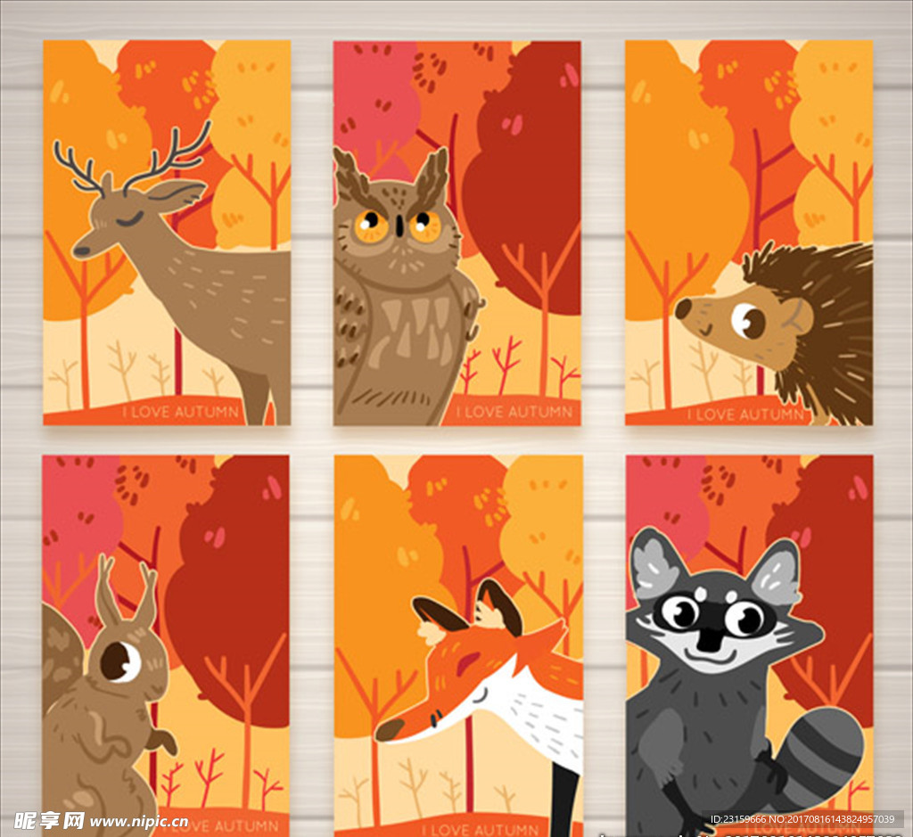 手绘秋季动物卡片