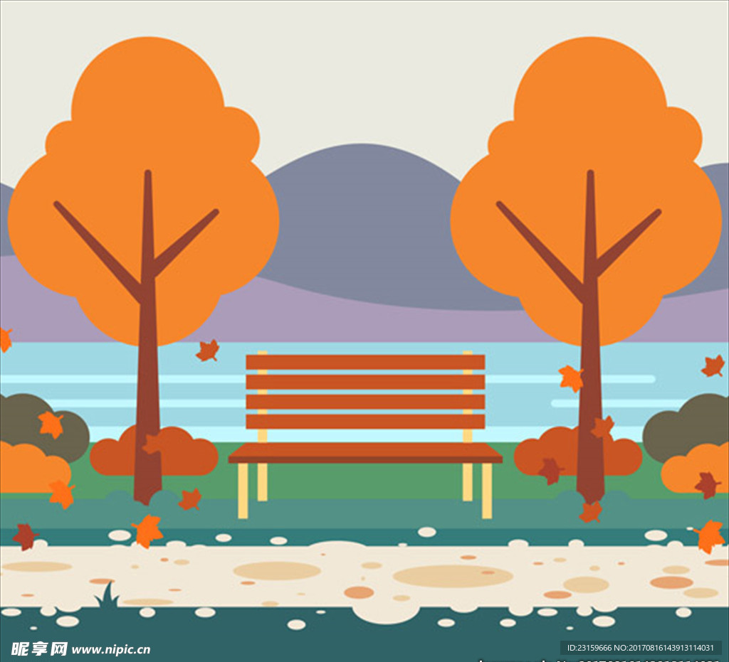 秋季公园和长椅插图