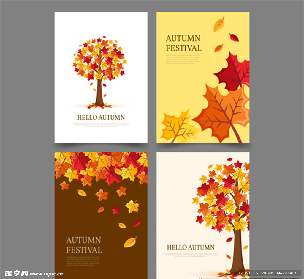 色彩斑斓的树和叶子秋季卡片