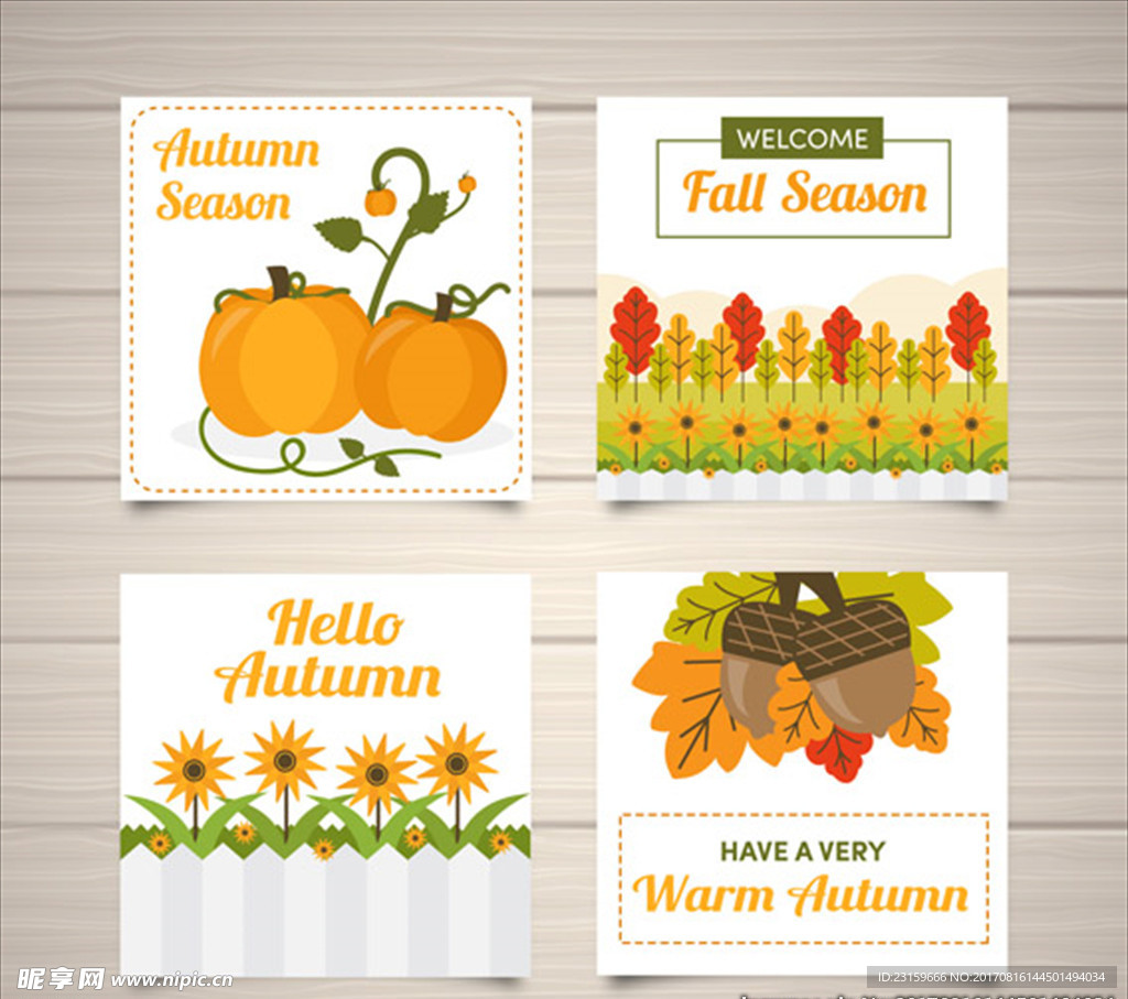 色彩缤纷的秋季元素卡片