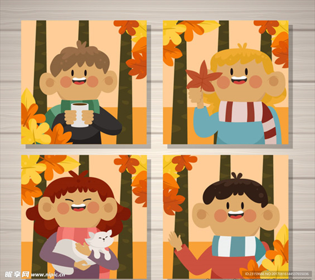 微笑的孩子们的秋季贺卡