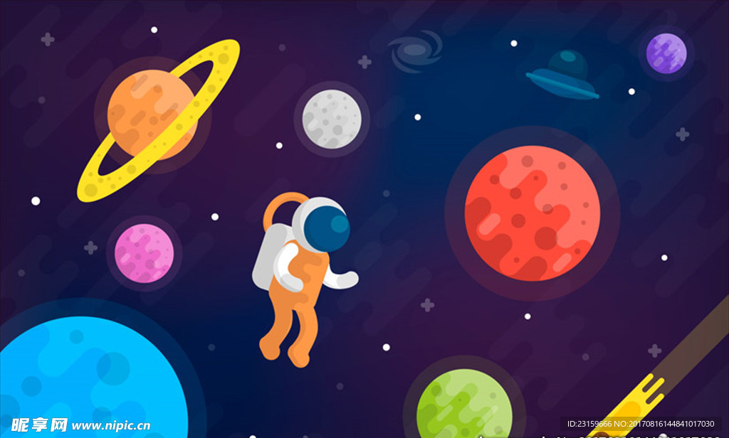 彩色行星和宇航员的背景