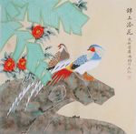 国画月季花鸟